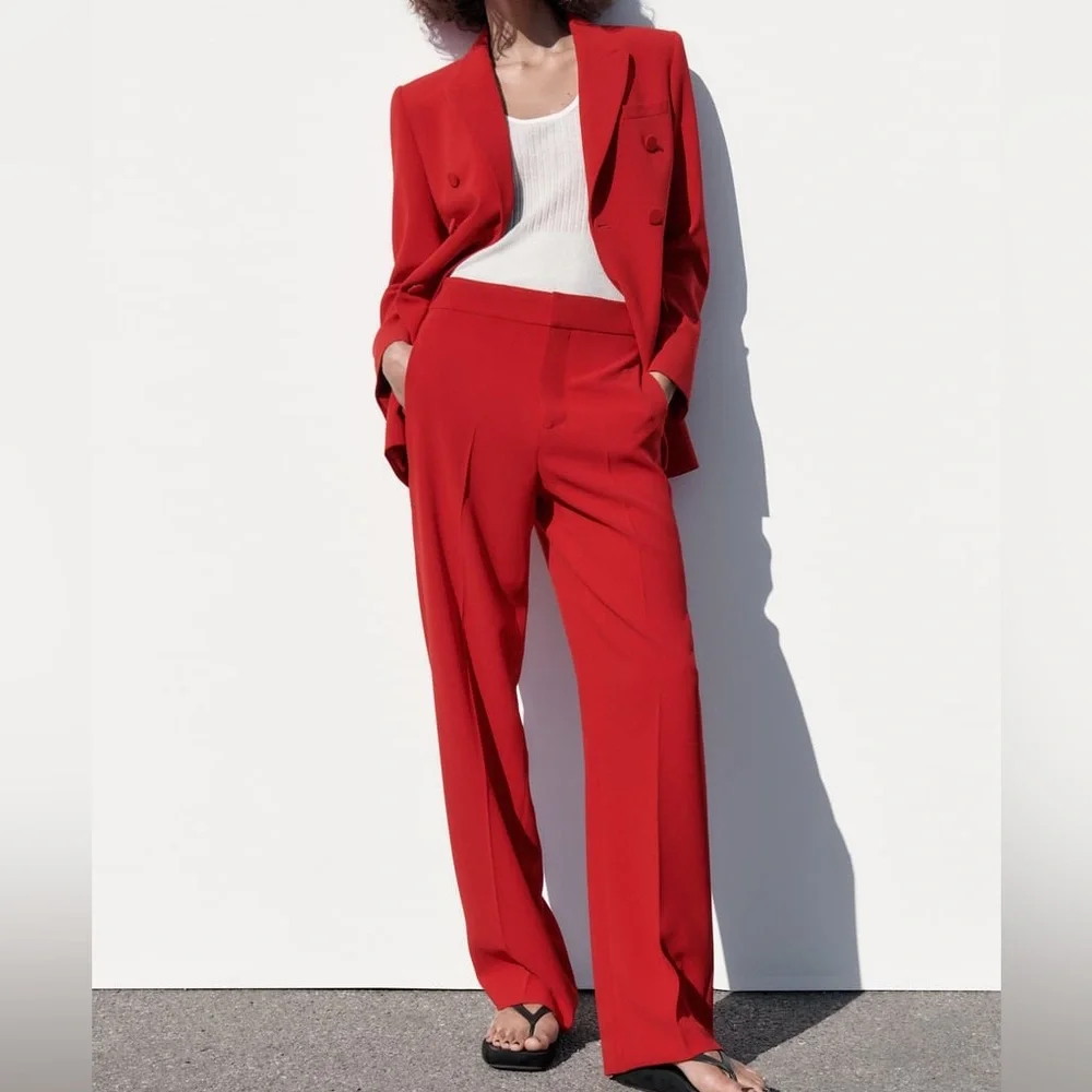 Zara NWT red straight leg dress pants trousers